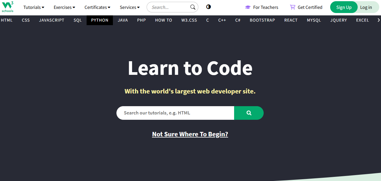 Screenshot of W3Schools' Homepage